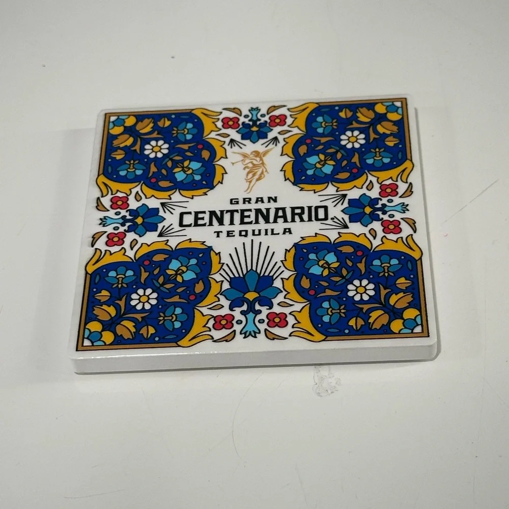 Four set gran Centenario tequila colorful tile coasters. Cork bottom.